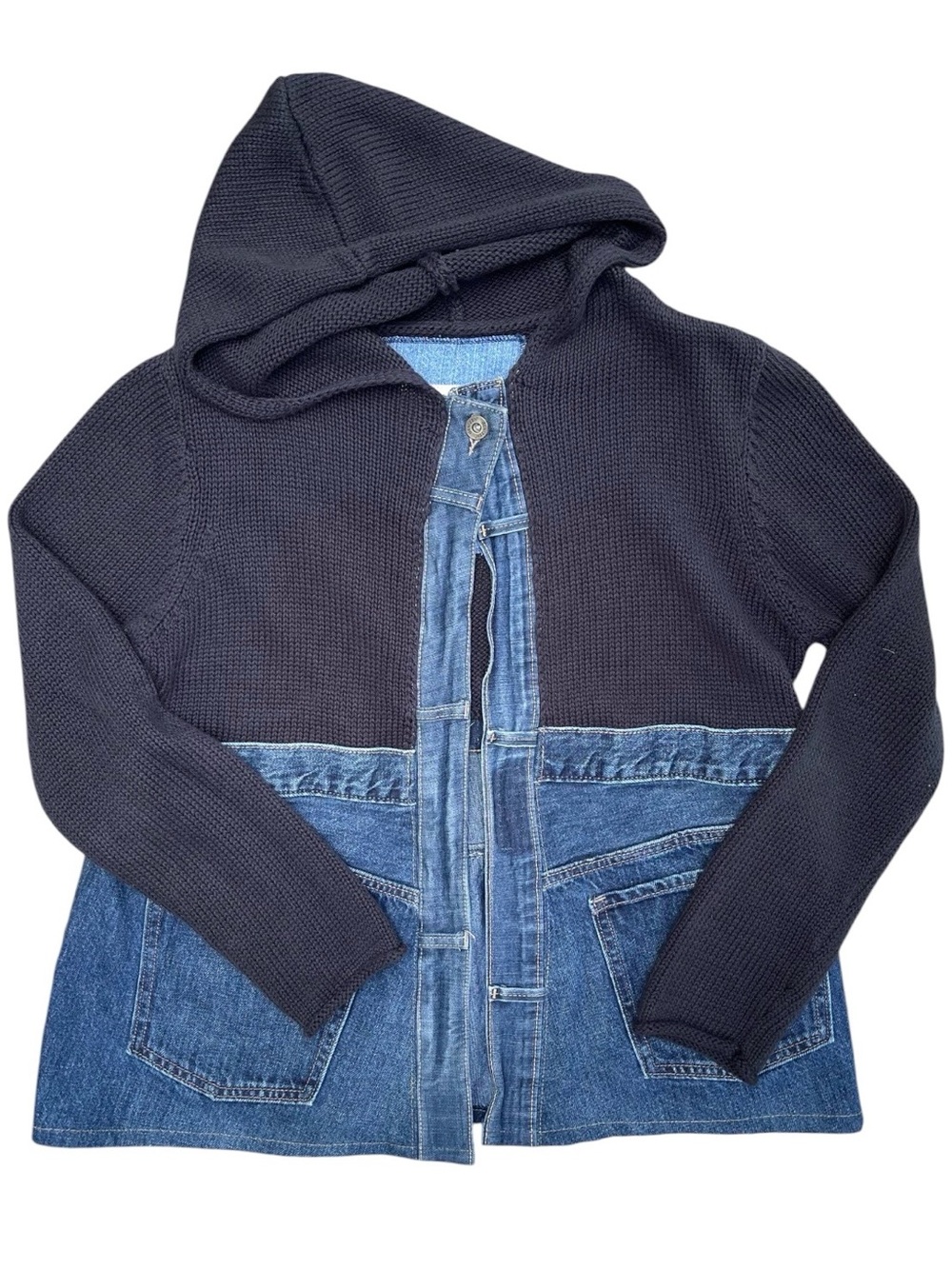 Shannon Passero Up-Cycled Denim & Knit Hybrid Hooded Sweater Jacket - Picture 4 of 9